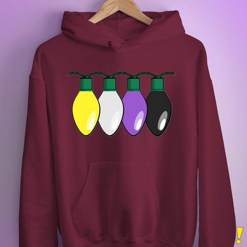 Nonbinary Pride Christmas Lights Hoodie - Maroon
